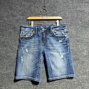 Miss Me Denim Shorts Womens 25 Blue Boyfriend Bermuda Distressed Thick Stitch